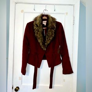 Forever 21 Wool blend Faux Fur Collar Coat Medium NWT